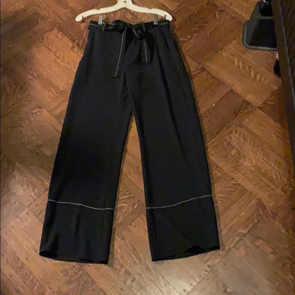Black wide leg pants w white accents